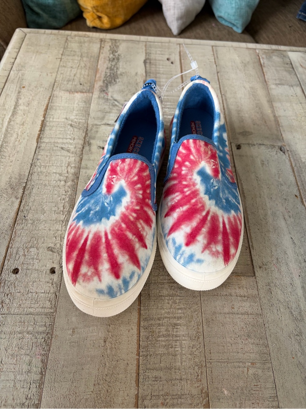 Skechers Slip-On Tie-Dye Sneakers - Red, Blue & White